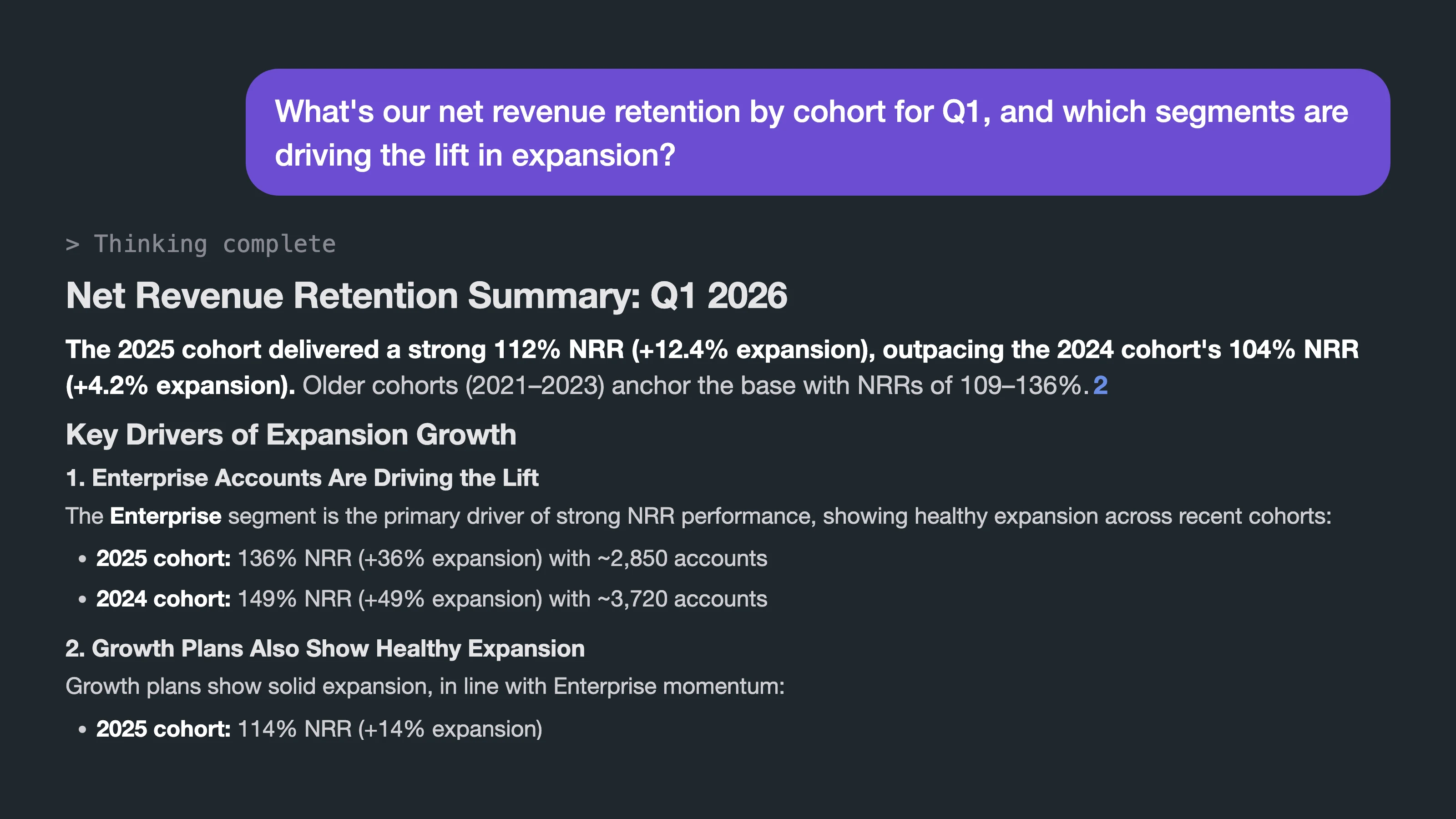 Finance AI assistant answering a revenue question